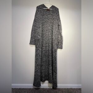 Floor length cardigan duster sweater. Black and grey.